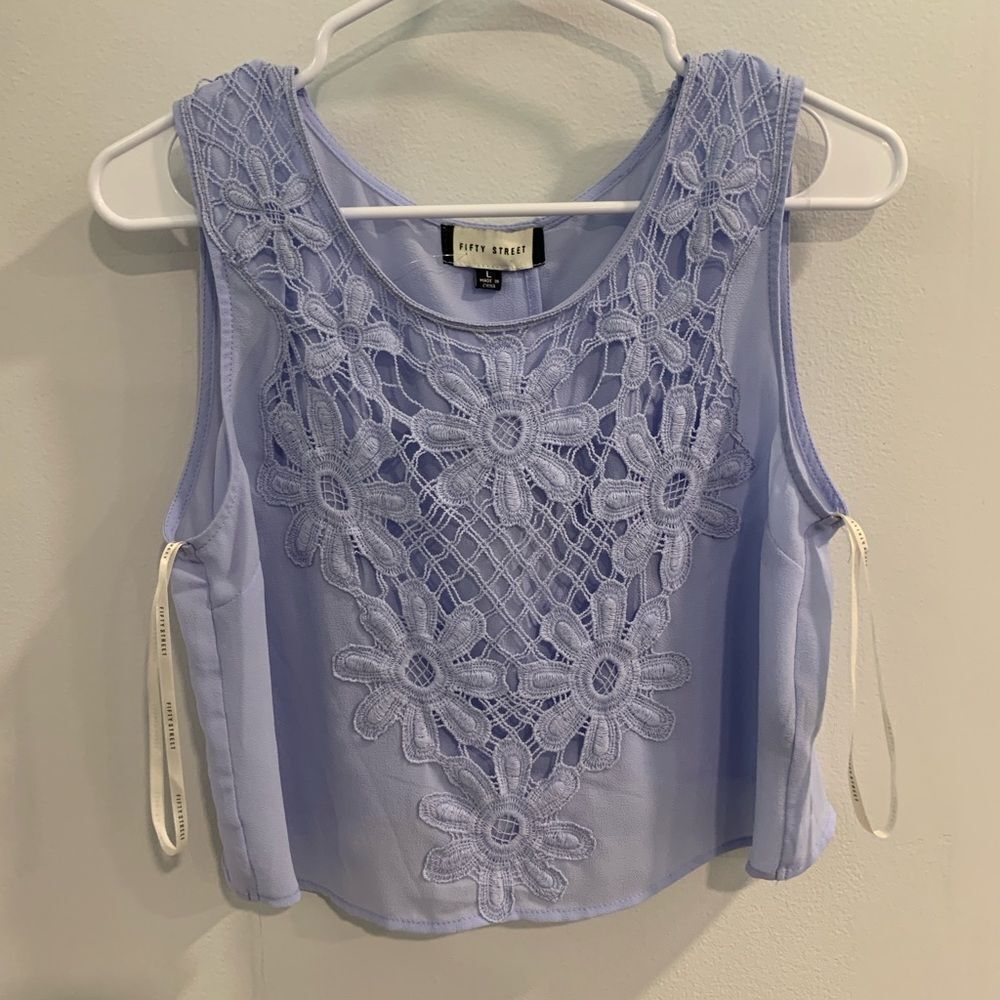 Chic Light Blue Floral Lace Tank Top